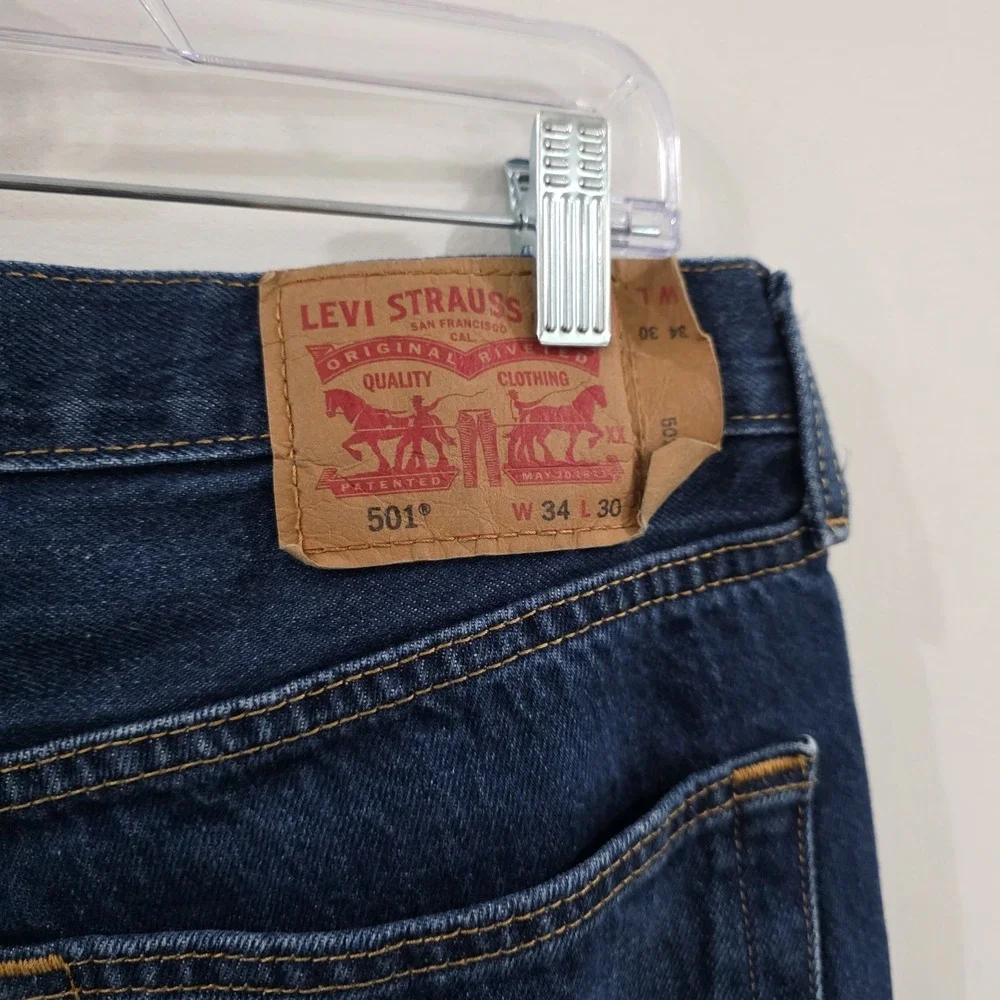 Levis Mens 501 Size 34 X 30‎ Dark Wash Button Fly Jeans Straight Leg